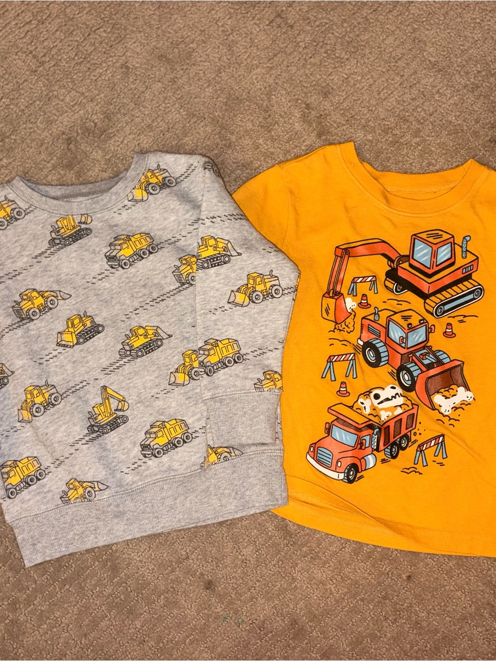 Kids Construction Truck Tee & Sweatshirt Set - Yellow & Gray